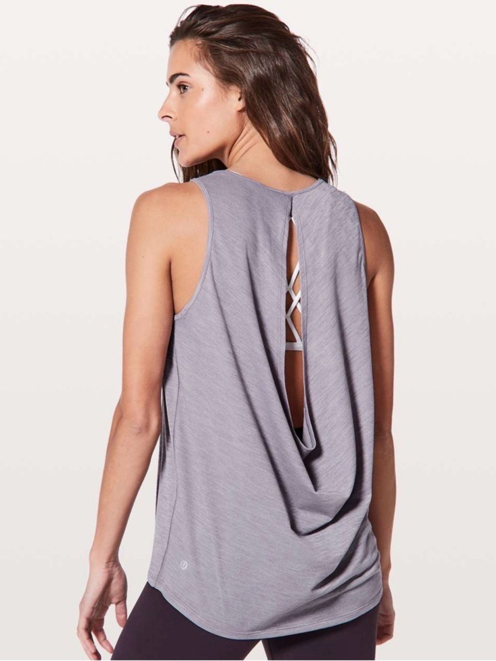 Lululemon Low Key Tank Silver Heathered Dusty Dawn Open Back